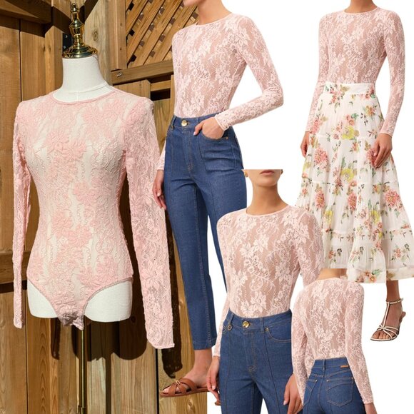 🆕 ZIMMERMANN 🧿 NWT Lace Long Sleeve Bodysuit, Blush - Sz 0 US 4 - Picture 1 of 15